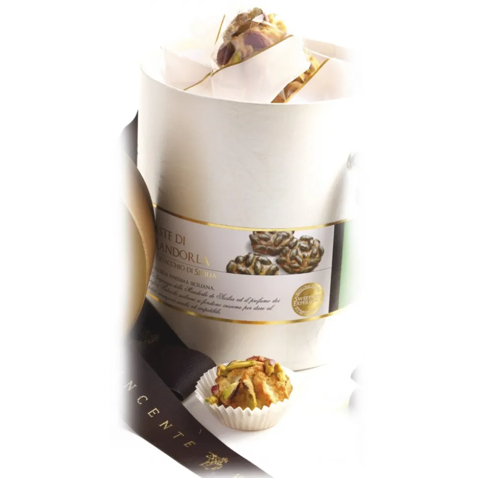 Vincente Delicacies - Almond Cookies with Sicilian Pistachios - Fine Pastry with Almonds in Cylindrical Box - Avvenice