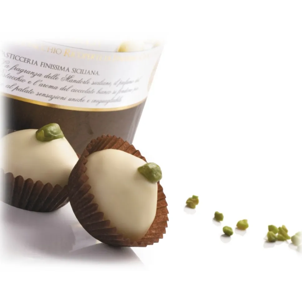 Vincente Delicacies - Almond Cookies with Sicilian Pistachios and Covered with Fine White Chocolate - Cylindrical Box - Avvenice