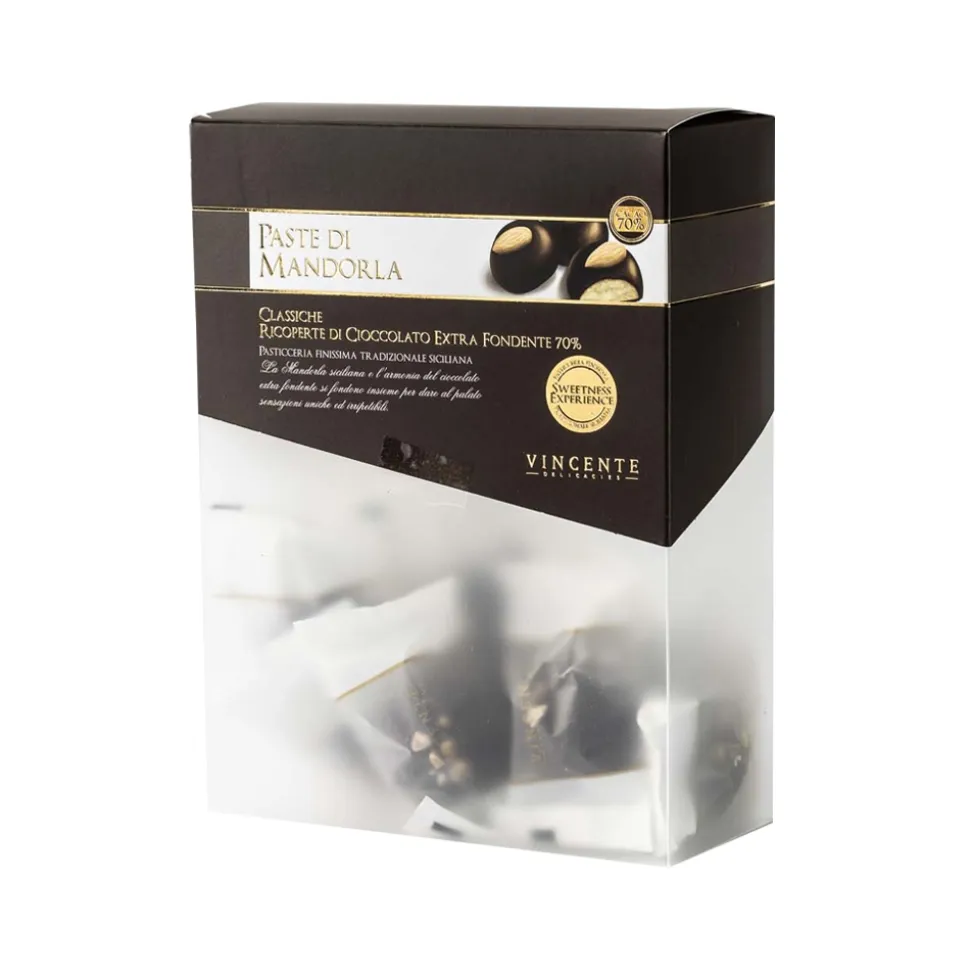 Vincente Delicacies - Classic Almond Cookies Covered With 70% Extra-Dark Chocolate - Crystal Box - Avvenice