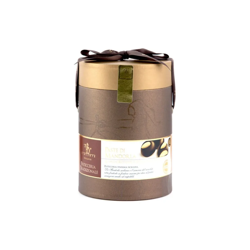 Vincente Delicacies - Classic Almond Cookies Covered With 70% Extra-Dark Chocolate - Cylindrical Box - Avvenice