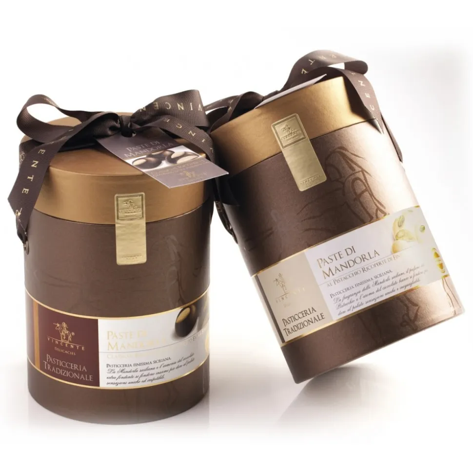 Vincente Delicacies - Classic Almond Cookies Covered With 70% Extra-Dark Chocolate - Cylindrical Box - Avvenice