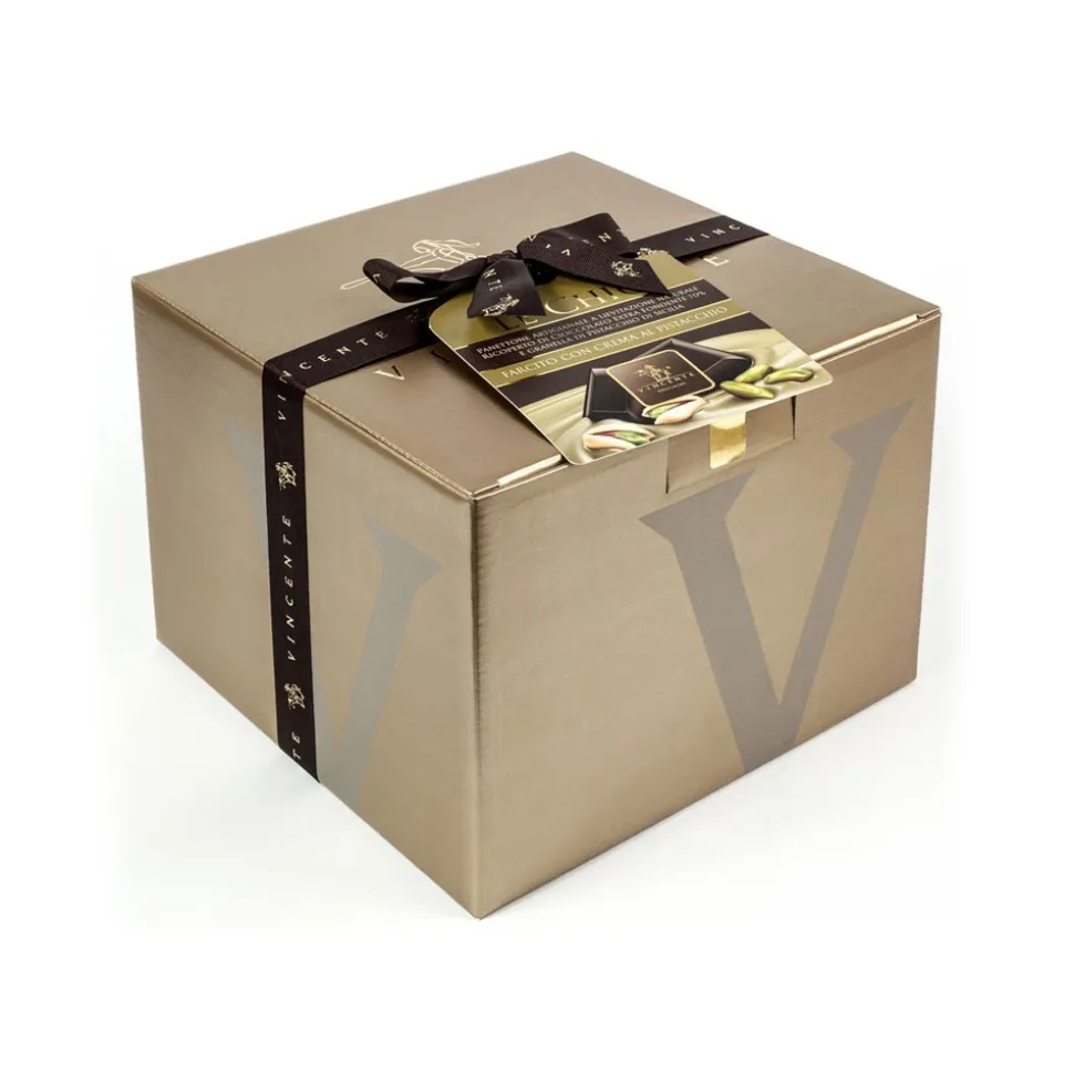 Vincente Delicacies - Panettone Coated with Dark Chocolate and Sicilian Pistachio Stuffed with Pistachio Cream - Le Chic - Avvenice