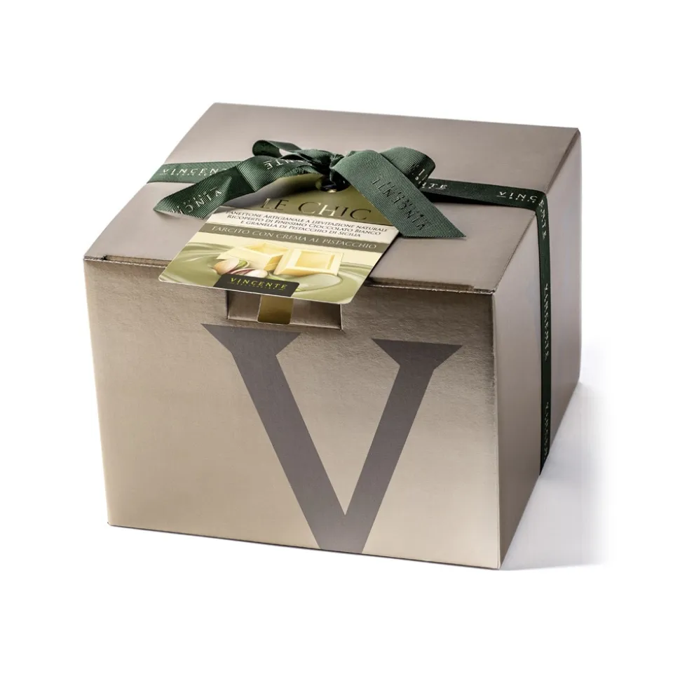 Vincente Delicacies - Panettone Coated with White Chocolate and Sicilian Pistachio Stuffed with Pistachio Cream - Le Chic - Avvenice
