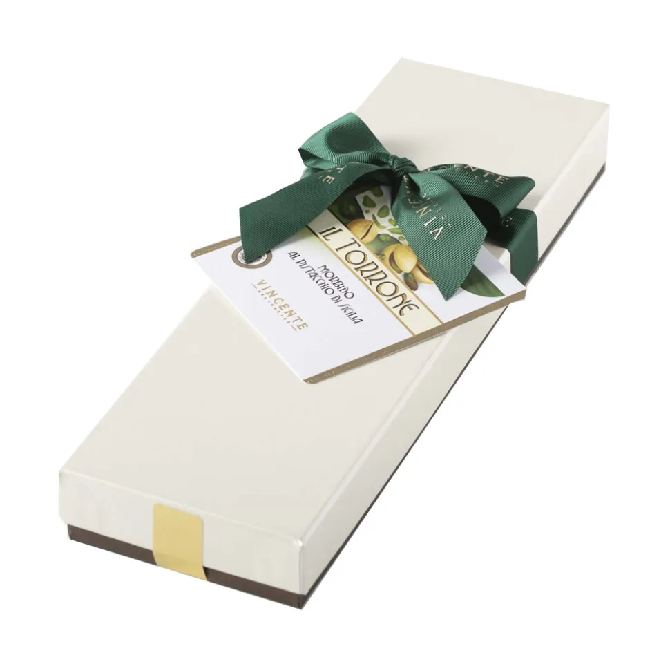 Vincente Delicacies - Soft Nougat Bar with Sicilian Pistachios - Ribbon Box - Avvenice