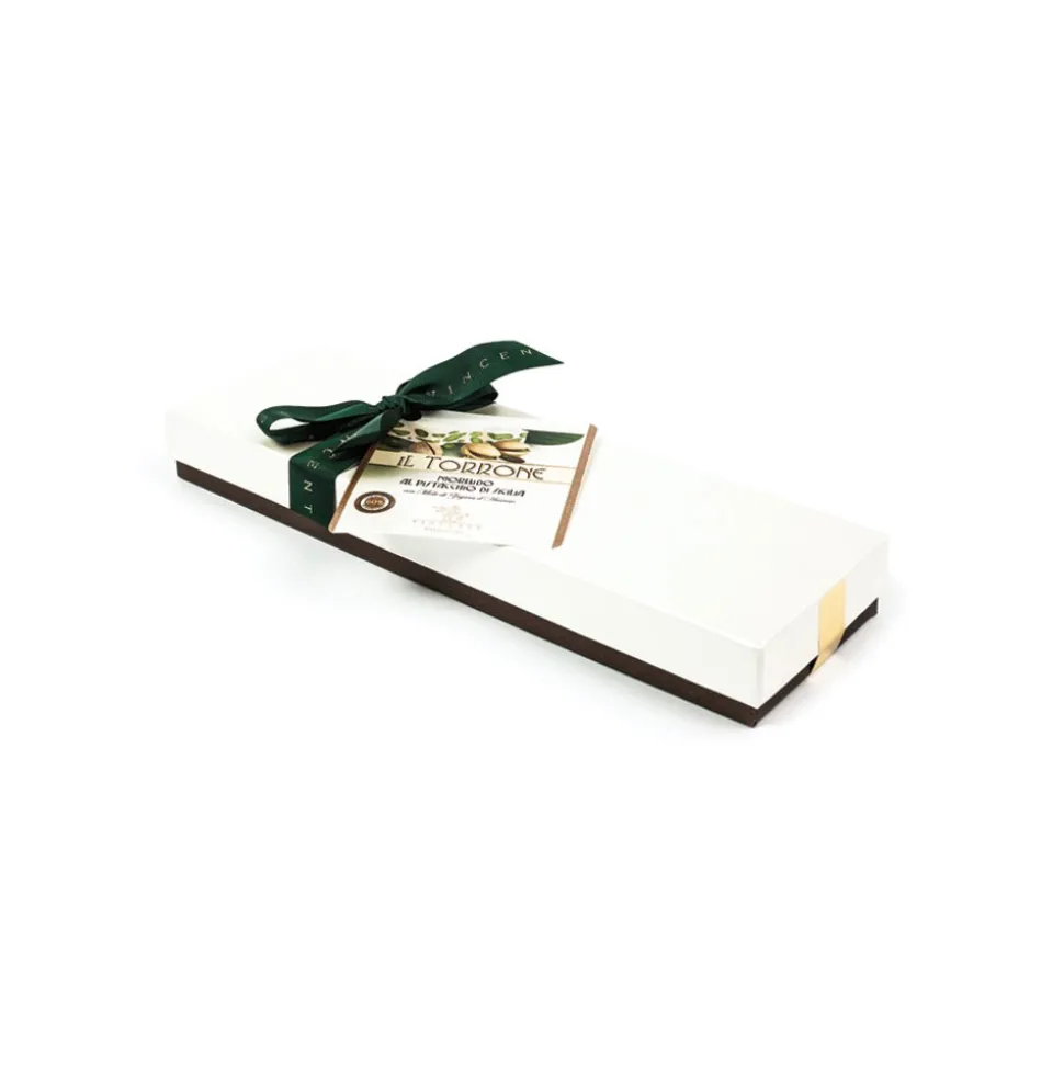 Vincente Delicacies - Soft Nougat Bar with Sicilian Pistachios - Ribbon Box - Avvenice