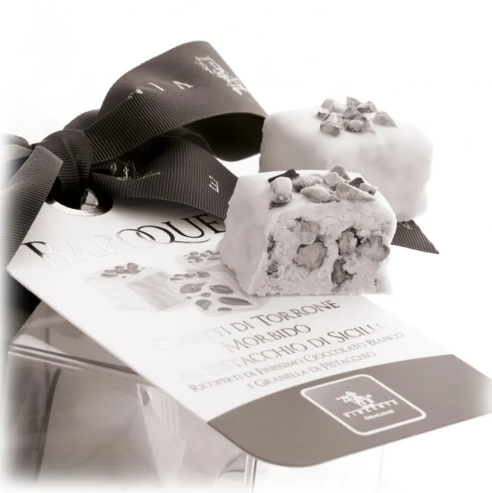 Vincente Delicacies - Soft Nougat Pieces with Sicilian Pistachio and Coated with Fine White Chocolate - Baroque - Avvenice