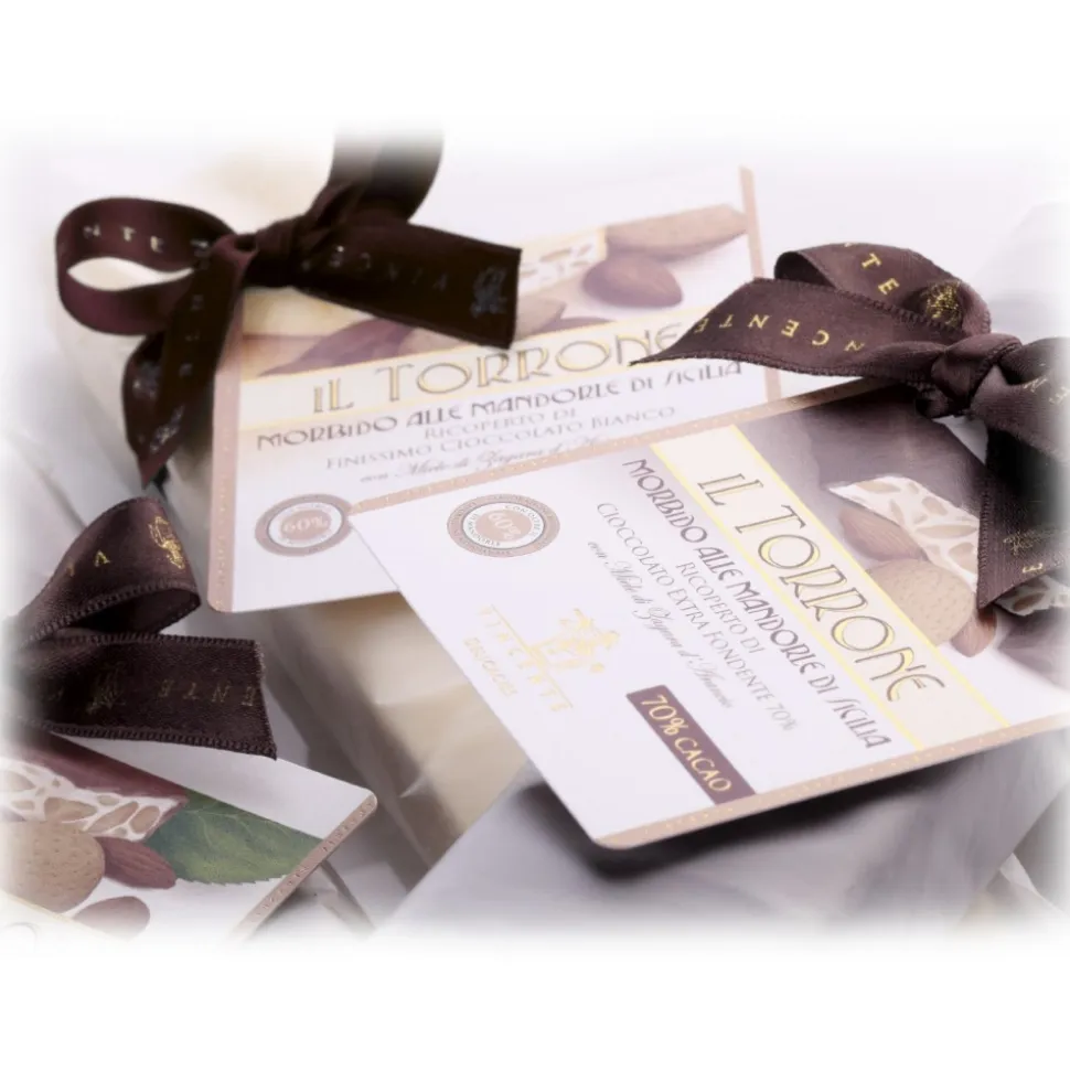 Vincente Delicacies - Soft Nougat Bar with Sicilian Almonds and Covered with 70% Extra-Dark Chocolate - Opal Box - Avvenice