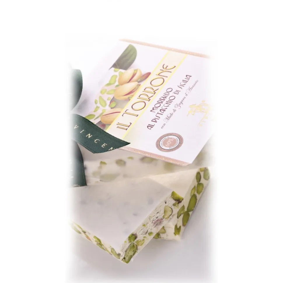 Vincente Delicacies - Soft Nougat Bar with Sicilian Pistachios - Opal Ribbon Flow-Pack - 400 g - Avvenice