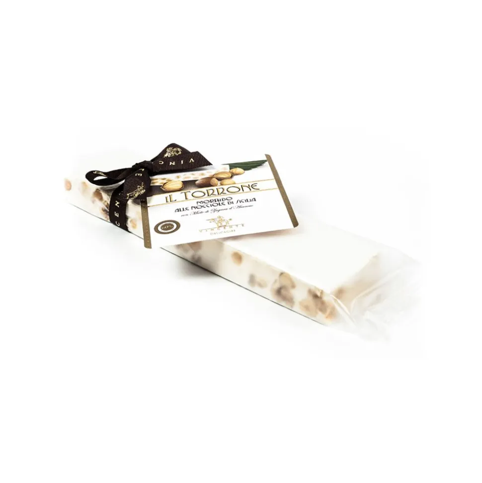 Vincente Delicacies - Soft Nougat Bar with Sicilian Hazelnuts - Opal Ribbon Flow-Pack - Avvenice