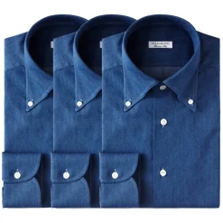 Viola Milano - 3 Classic Solid Package Button-Down Collar Shirt - Denim - Handmade in Italy - Luxury Exclusive Collection - Avvenice