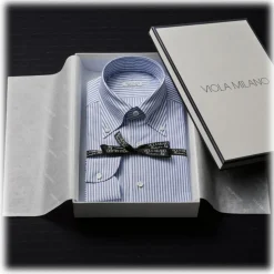 Viola Milano - 3 Oxford Stripe Package Button-Down Collar Shirt - Blue/White - Handmade in Italy - Luxury Exclusive Collection - Avvenice