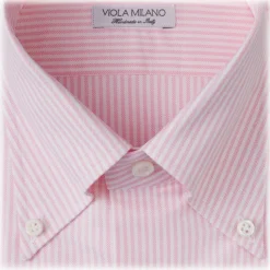 Viola Milano - 3 Oxford Stripe Package Button-Down Collar Shirt - Pink/White - Handmade in Italy - Luxury Exclusive Collection - Avvenice