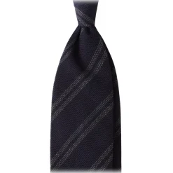 Viola Milano - Artisan Stripe 3-Fold Grenadine Tie - Navy/Grey Mix - Handmade in Italy - Luxury Exclusive Collection - Avvenice
