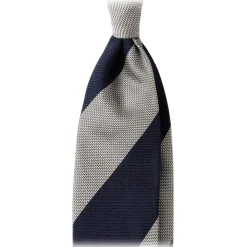 Viola Milano -  Block Stripe 3-fold Grenadine Tie – Navy White - Made in Italy - Luxury Exclusive Collection - Avvenice