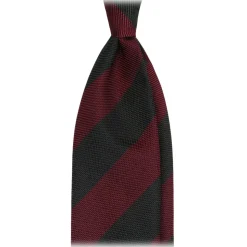 Viola Milano - Block Stripe 3-Fold Grenadine Tie - Red/Forest - Handmade in Italy - Luxury Exclusive Collection - Avvenice