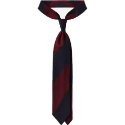 Viola Milano - Block Stripe Handrolled Woven Shantung Tie - Navy/Wine - Handmade in Italy - Luxury Exclusive Collection - Avvenice