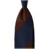 Viola Milano - Block Stripe Handrolled Woven Shantung Tie - Navy/Brown - Handmade in Italy - Luxury Exclusive Collection - Avvenice