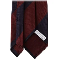 Viola Milano - Block Stripe Handrolled Woven Silk Jacquard Tie - Navy/Wine - Handmade in Italy - Luxury Exclusive Collection - Avvenice