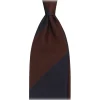 Viola Milano - Block Stripe Handrolled Woven Silk Jacquard Tie - Navy/Brown - Handmade in Italy - Luxury Exclusive Collection - Avvenice