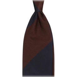 Viola Milano - Block Stripe Handrolled Woven Silk Jacquard Tie - Navy/Brown - Handmade in Italy - Luxury Exclusive Collection - Avvenice