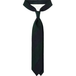 Viola Milano - Block Stripe Handrolled Woven Shantung Tie - Navy/Forest - Handmade in Italy - Luxury Exclusive Collection - Avvenice