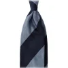 Viola Milano - Block Stripe 3-Fold Grenadine Tie - Navy/Sea - Handmade in Italy - Luxury Exclusive Collection - Avvenice
