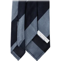 Viola Milano - Block Stripe 3-Fold Grenadine Tie - Navy/Sea - Handmade in Italy - Luxury Exclusive Collection - Avvenice