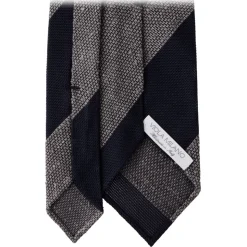 Viola Milano - Block Stripe Handrolled Woven GrenadineShantung Tie - Navy/Grey - Handmade in Italy - Luxury Exclusive Collection - Avvenice