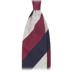 Viola Milano - Block Stripe Handrolled Woven Shantung Tie - Navy Mix - Made in Italy - Luxury Exclusive Collection - Avvenice