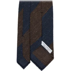 Viola Milano - Block Stripe Woven Grenadine/Shantung Tie - Navy/Brown - Handmade in Italy - Luxury Exclusive Collection - Avvenice