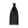 Viola Milano -  Block Stripe 3-fold Grenadine Tie – Navy Brown - Made in Italy - Luxury Exclusive Collection - Avvenice