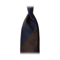 Viola Milano -  Block Stripe 3-fold Grenadine Tie – Navy Brown - Made in Italy - Luxury Exclusive Collection - Avvenice