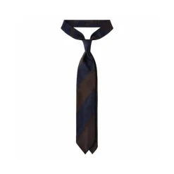 Viola Milano -  Block Stripe 3-fold Grenadine Tie – Navy Brown - Made in Italy - Luxury Exclusive Collection - Avvenice