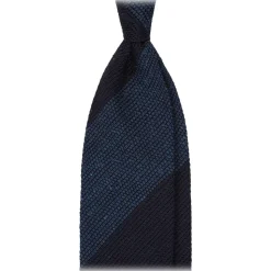 Viola Milano - Block Stripe Woven Grenadine/Shantung Tie - Navy/Sea - Handmade in Italy - Luxury Exclusive Collection - Avvenice