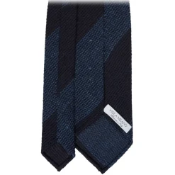 Viola Milano - Block Stripe Woven Grenadine/Shantung Tie - Navy/Sea - Handmade in Italy - Luxury Exclusive Collection - Avvenice