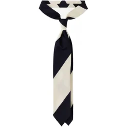 Viola Milano - Block Stripe Handrolled Woven Silk Jacquard Tie - Navy/Ivory - Handmade in Italy - Luxury Exclusive Collection - Avvenice