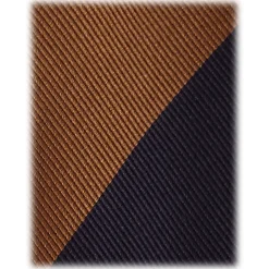 Viola Milano - Block Stripe Handrolled Woven Silk Jacquard Tie - Navy/Brown - Handmade in Italy - Luxury Exclusive Collection - Avvenice
