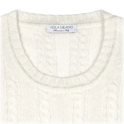 Viola Milano - Cable Knit Lambswool Sweater - Ivory - Handmade in Italy - Luxury Exclusive Collection - Avvenice