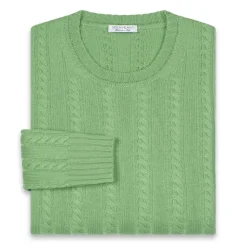 Viola Milano - Cable Knit Lambswool Sweater - Green Apple - Handmade in Italy - Luxury Exclusive Collection - Avvenice