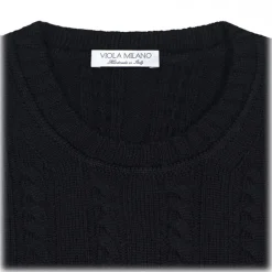 Viola Milano - Cable Knit Lambswool Sweater - Navy - Handmade in Italy - Luxury Exclusive Collection - Avvenice