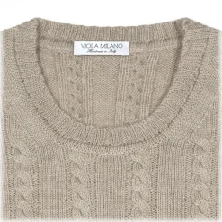 Viola Milano - Cable Knit Lambswool Sweater - Beige - Handmade in Italy - Luxury Exclusive Collection - Avvenice