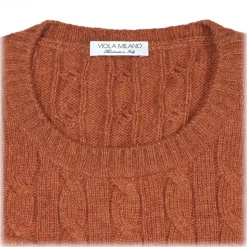 Viola Milano - Cable Knit Loro Piana Cashmere Sweater - Orange - Handmade in Italy - Luxury Exclusive Collection - Avvenice