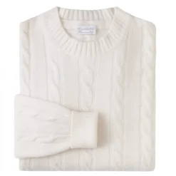 Viola Milano - Cable Knit Loro Piana Cashmere Sweater - Ivory - Handmade in Italy - Luxury Exclusive Collection - Avvenice