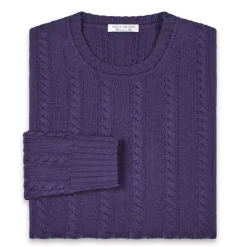 Viola Milano - Cable Knit Lambswool Sweater - Viola - Handmade in Italy - Luxury Exclusive Collection - Avvenice