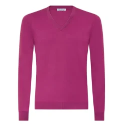 Viola Milano - Cashmere V-Neck Sweater - Fuschia - Handmade in Italy - Luxury Exclusive Collection - Avvenice
