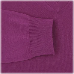 Viola Milano - Cashmere V-Neck Sweater - Fuschia - Handmade in Italy - Luxury Exclusive Collection - Avvenice