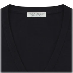 Viola Milano - Cashmere V-Neck Sweater - Navy - Handmade in Italy - Luxury Exclusive Collection - Avvenice
