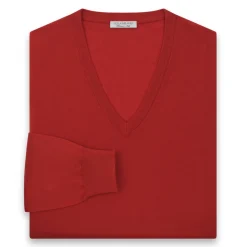 Viola Milano - Cashmere V-Neck Sweater - Red - Handmade in Italy - Luxury Exclusive Collection - Avvenice