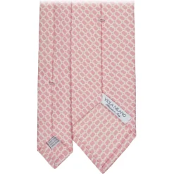 Viola Milano - Chain Circle Handprinted Selftipped Silk Tie - Pink/White - Handmade in Italy - Luxury Exclusive Collection - Avvenice