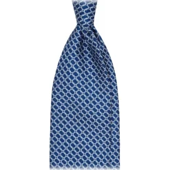 Viola Milano - Chain Circle Handprinted Selftipped Silk Tie - Navy/White - Handmade in Italy - Luxury Exclusive Collection - Avvenice